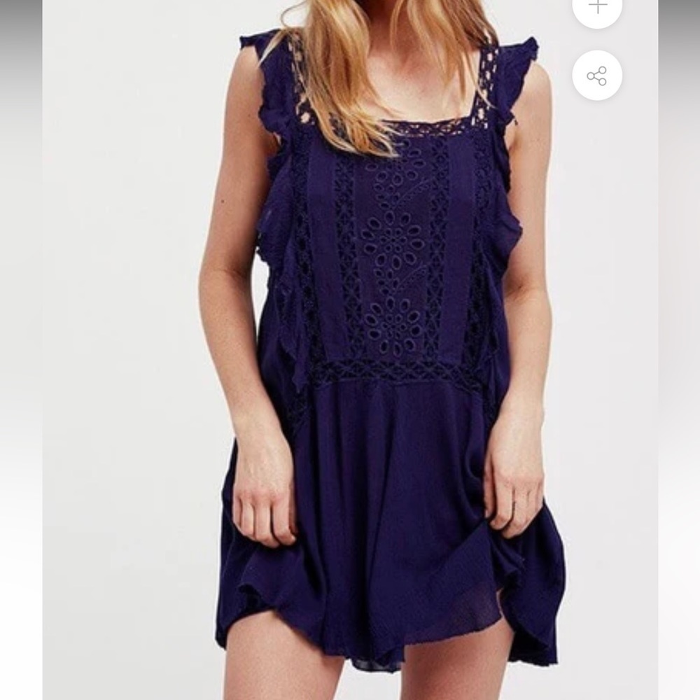 Free People Priscilla Navy Crochet Mini Dress sz S